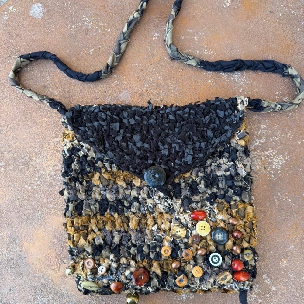 Vintage Unique upcycled handmade fabric satchel crossbody bag